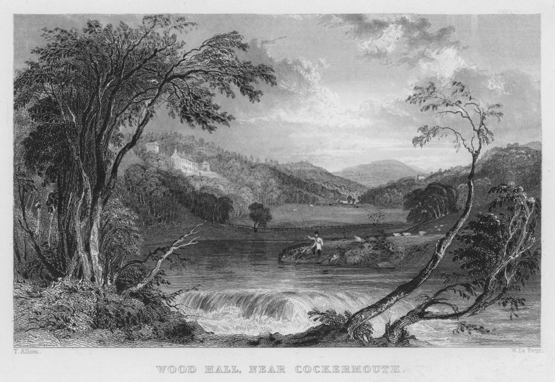 Wood Hall, bij Cockermouth door Thomas (after) Allom