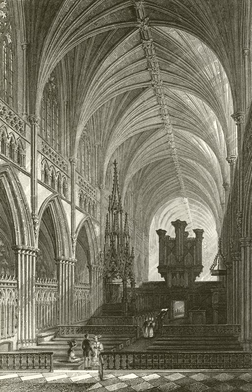 Interieur van de kathedraal van Exeter door Thomas Allom