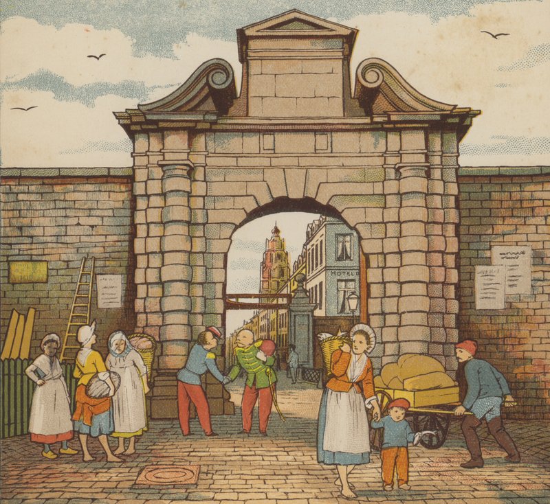Calais: de waterpoort (kleur litho) door Thomas Crane
