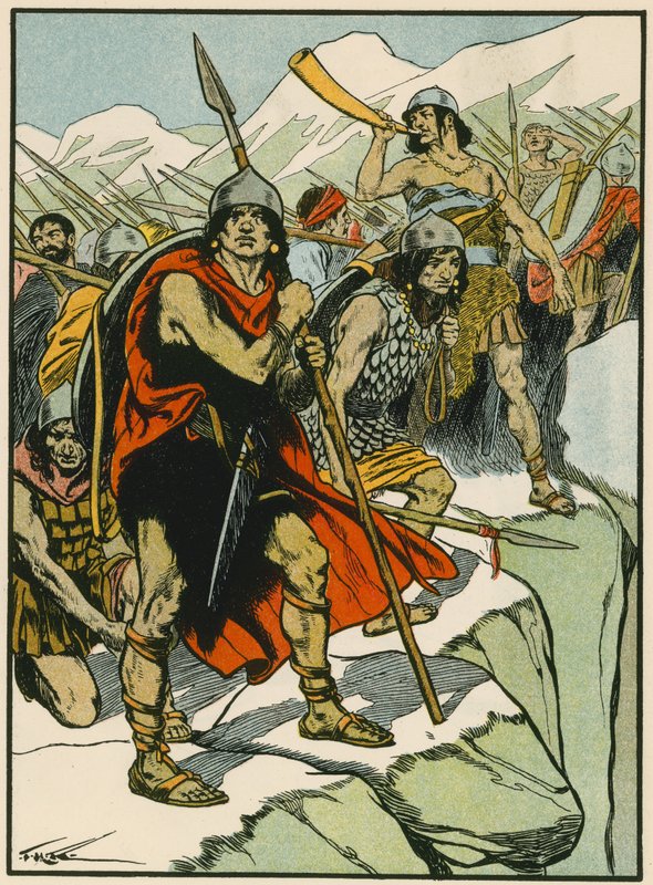Hannibals soldaten (kleurenlitho) door Thomas Heath Robinson