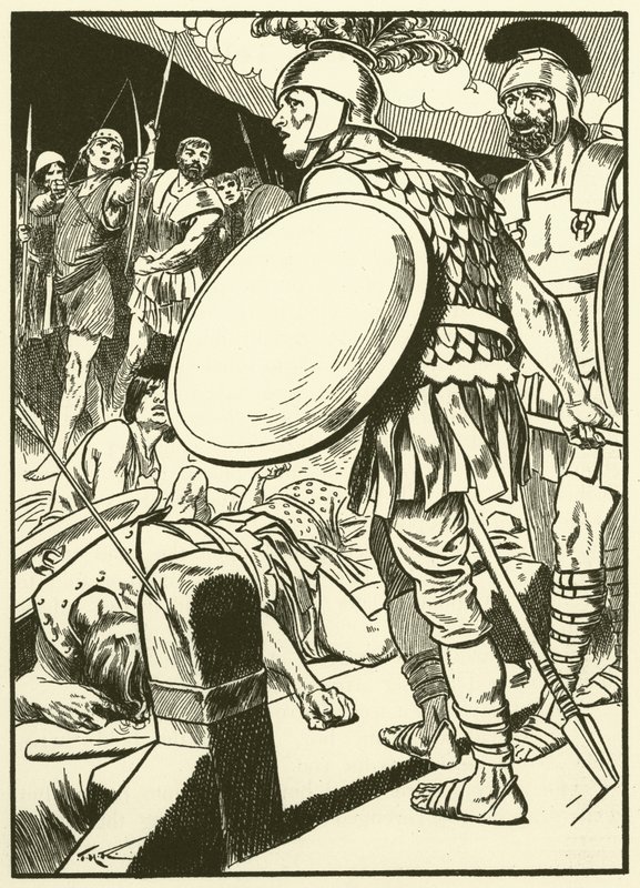 Horatius bij de brug (gravure) door Thomas Heath Robinson