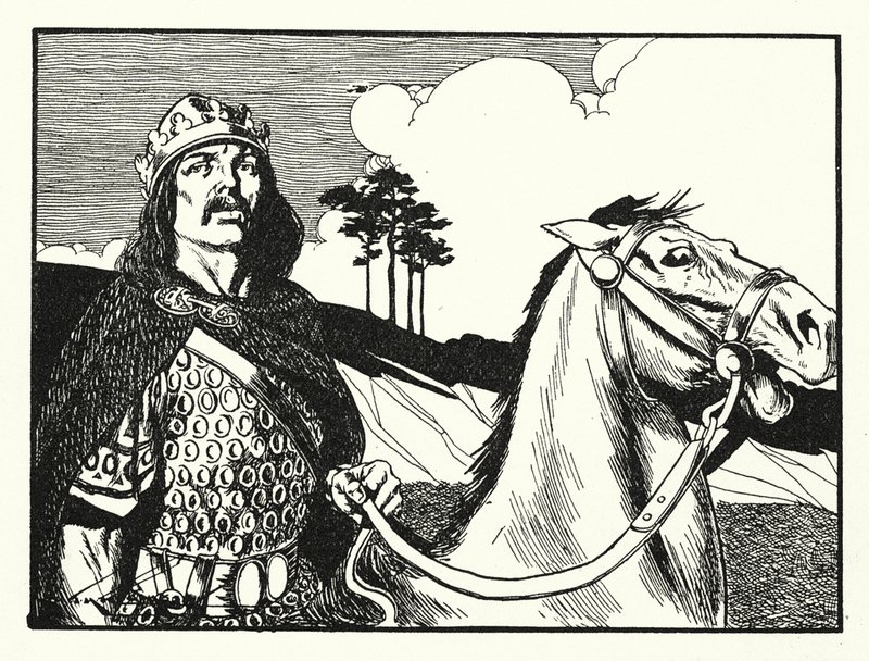 Koning Alfred (litho) door Thomas Heath Robinson