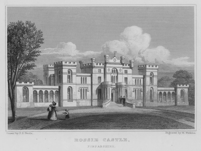Rossie Castle, Forfarshire (gravure) door Thomas Hosmer Shepherd