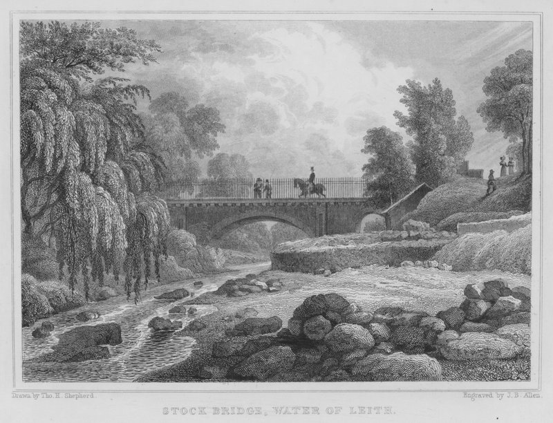 Stock Bridge, Water of Leith door Thomas Hosmer Shepherd