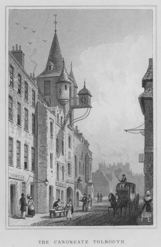 De Canongate Tolbooth (gravure) door Thomas Hosmer Shepherd