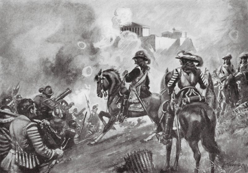 Francesco Morosini bombardeert het Parthenon door Thomas Hutchison Peddie