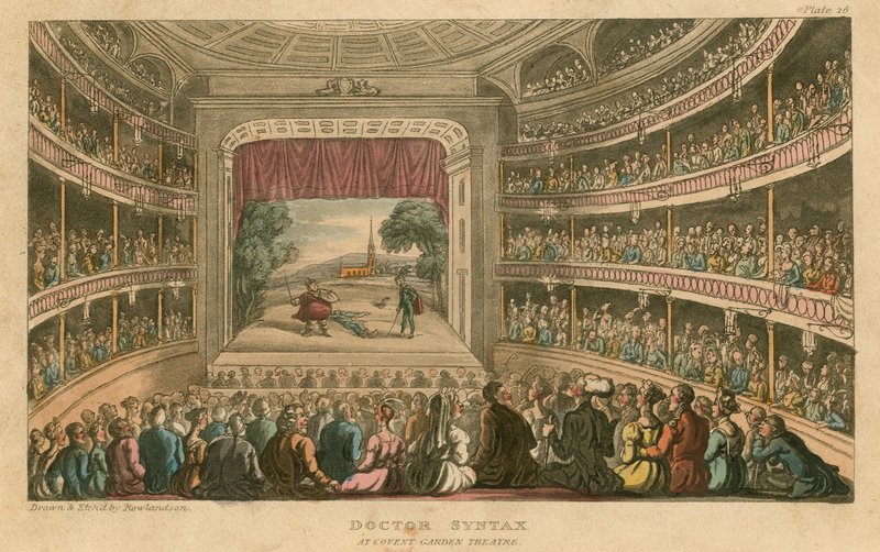 Dr Syntax in Covent Garden Theatre, Londen door Thomas Rowlandson