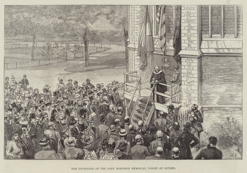 De Onthulling van de John Robinson Gedenkplaat in Leiden door Walter Paget