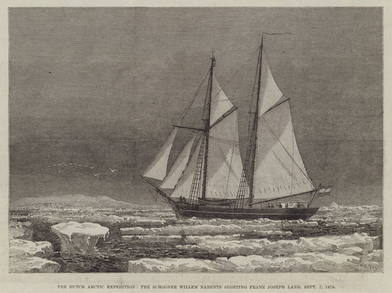 De Nederlandse Arctische Expeditie, de Schoener Willem Barentsz ziet Franz Joseph Land, 7 september 1879 door Walter William May