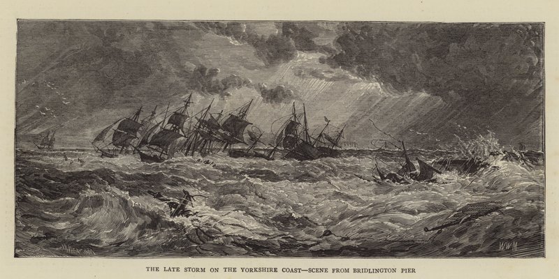 De recente storm aan de kust van Yorkshire, scène vanaf Bridlington Pier door Walter William May