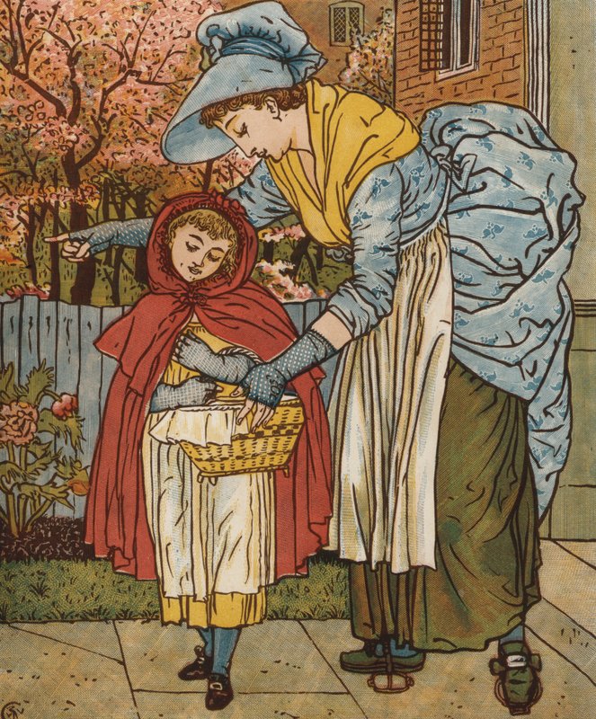 Roodkapje (kleur litho) door Walter Crane