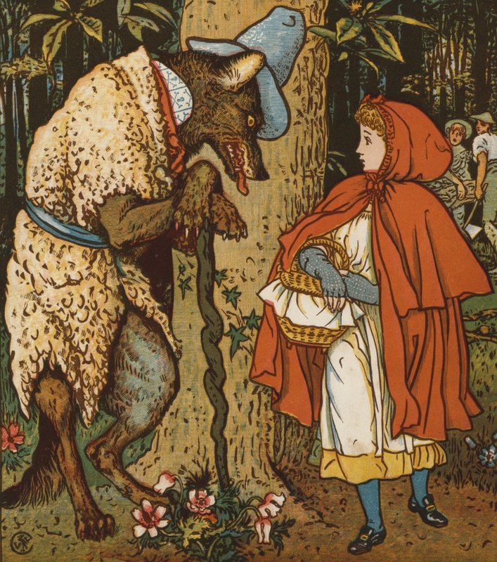 Roodkapje (kleur litho) door Walter Crane
