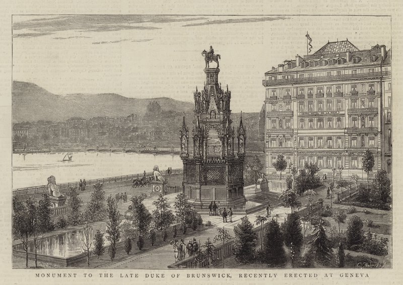 Monument voor de overleden hertog van Brunswick, onlangs opgericht in Genève door Warry