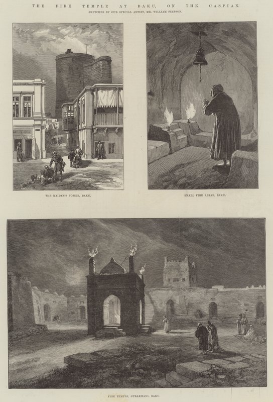 De vuurtoren in Baku, aan de Kaspische Zee door William Crimea Simpson
