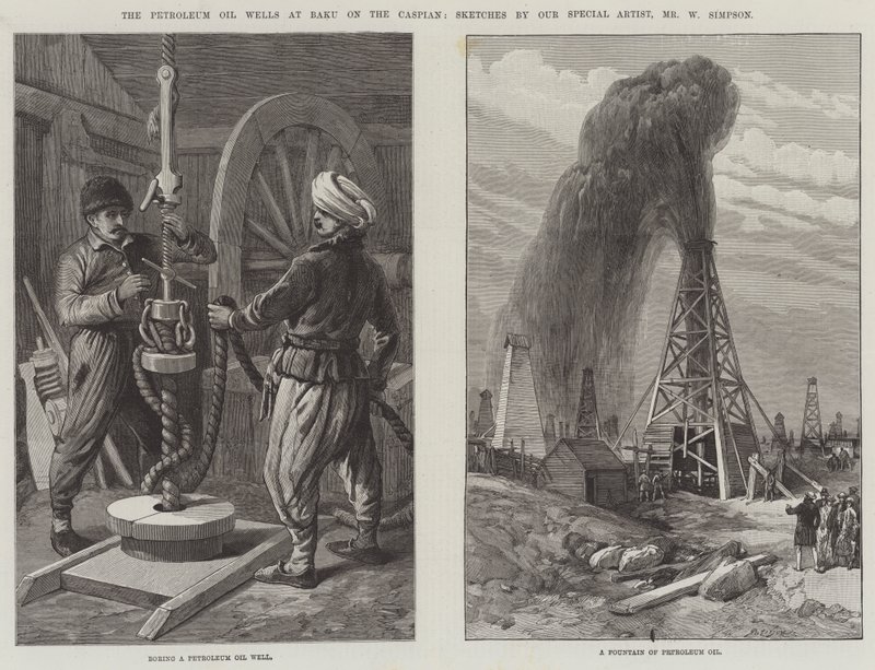 De aardoliebronnen in Bakoe aan de Kaspische Zee door William Crimea Simpson