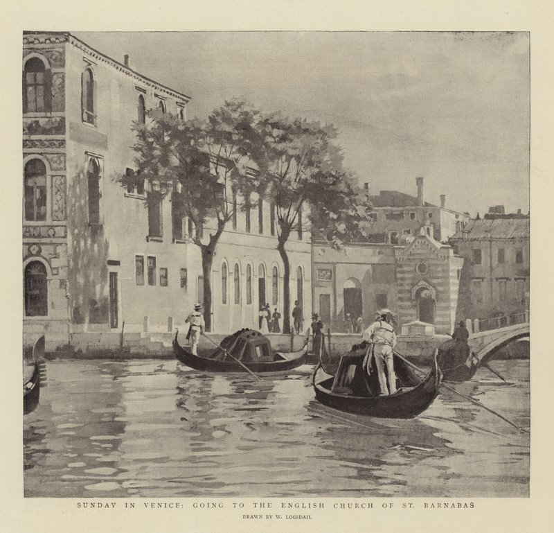 Zondag in Venetië, op weg naar de Engelse kerk van St Barnabas door William Logsdail