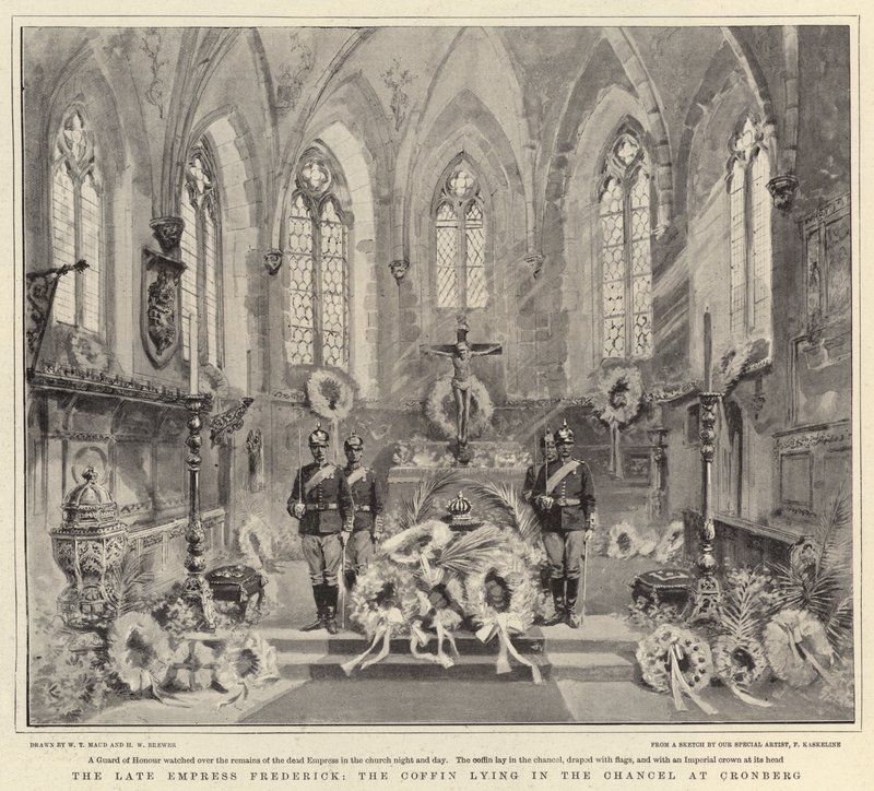 De overleden keizerin Frederick, de kist liggend in het koor in Cronberg door William T. Maud