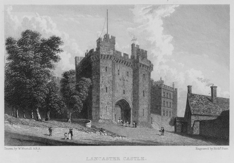 Lancaster Kasteel (gravure) door William (after) Westall