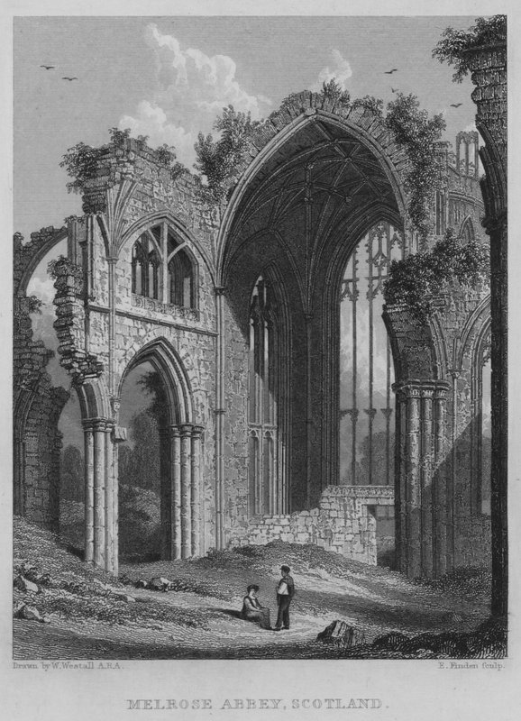 Melrose Abbey, Schotland (gravure) door William (after) Westall