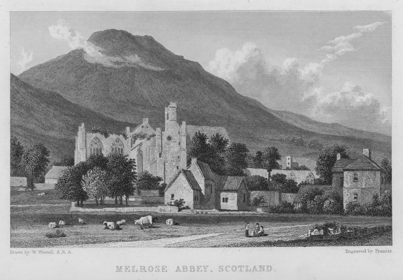 Melrose Abdij, Schotland (gravure) door William (after) Westall