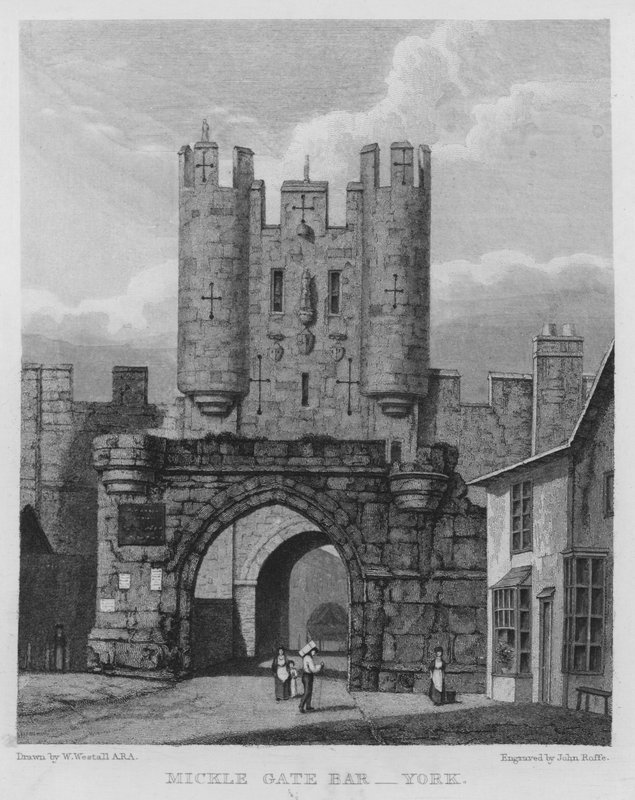 Mickle Gate Bar, York (gravure) door William (after) Westall