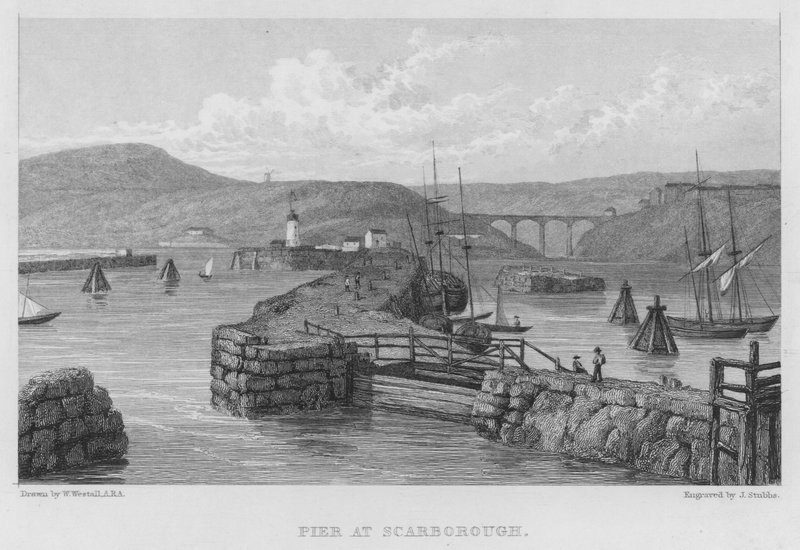 Pier in Scarborough (gravure) door William (after) Westall