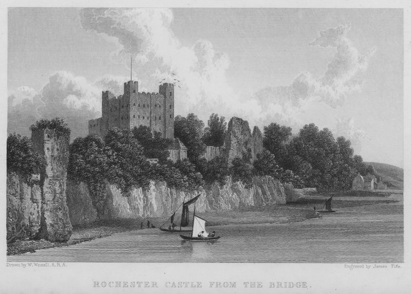 Kasteel van Rochester, vanaf de brug door William (after) Westall