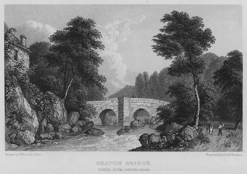 Shaugh Bridge, rivier Plym, Devonshire door William (after) Westall