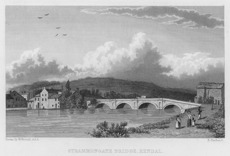 Strammongate Brug, Kendal (gravure) door William (after) Westall