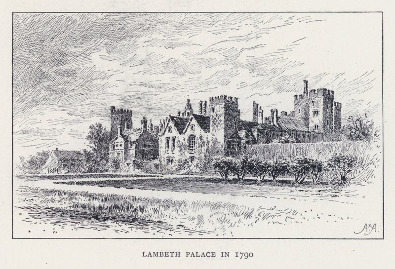 Lambeth Palace in 1790 (gravure) door William Alexander Ansted