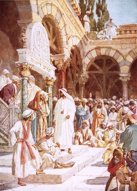 Jezus predikt in de tempel door William Brassey Hole