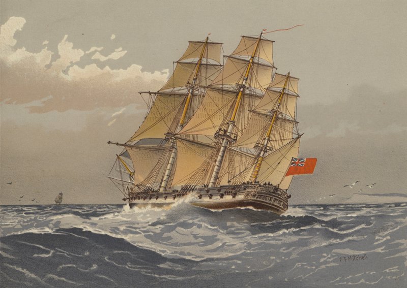 Een fregat met 38 kanonnen, circa 1770 door William Frederick Mitchell