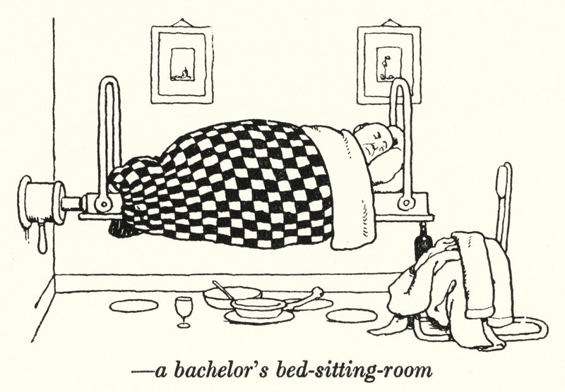 Een vrijgezellen bed-zitkamer door William Heath Robinson