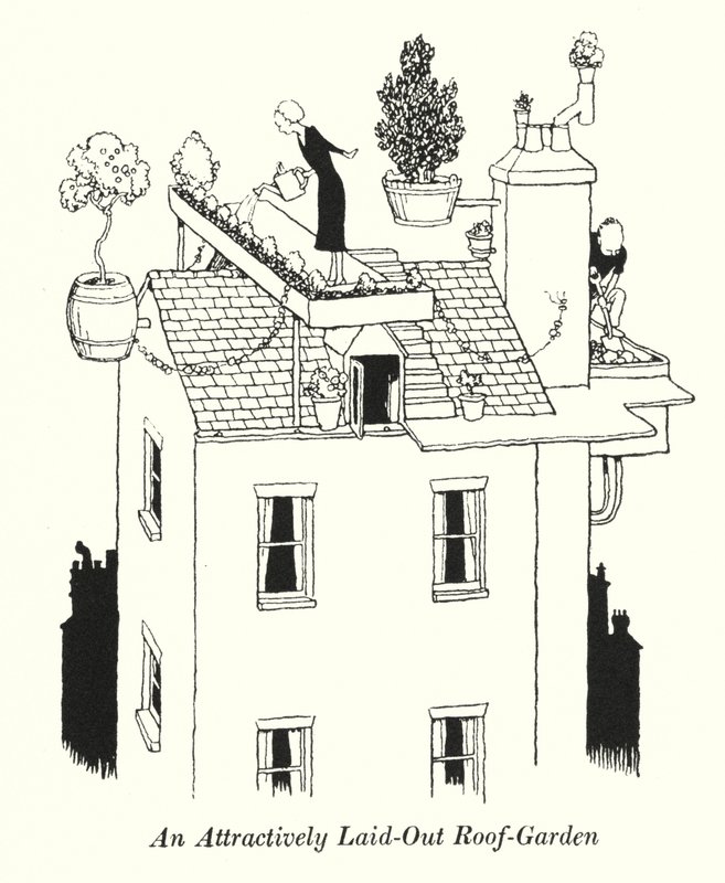 Een aantrekkelijk ingerichte daktuin door William Heath Robinson