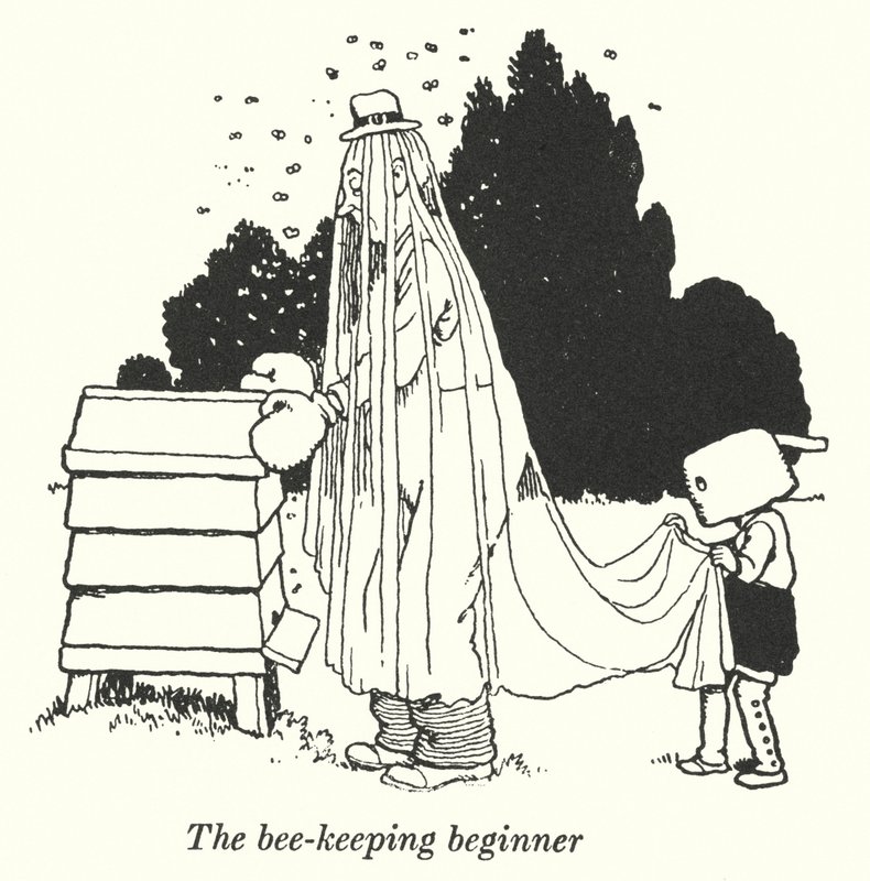 De beginnende imker (litho) door William Heath Robinson