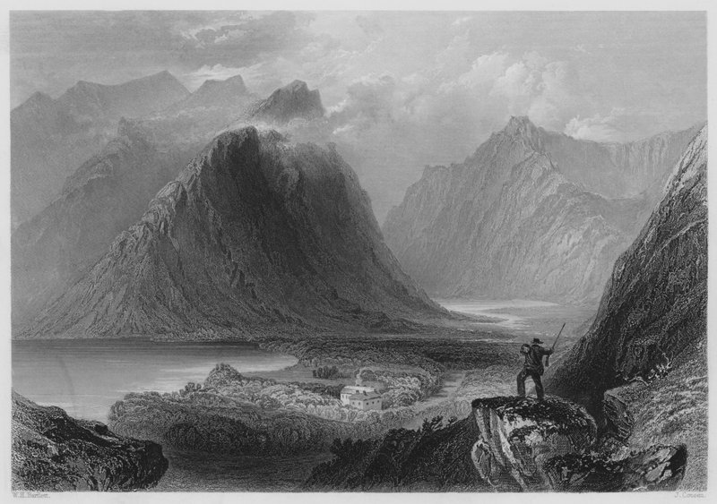 Delphi Lodge, Connemara (gravure) door William Henry (after) Bartlett