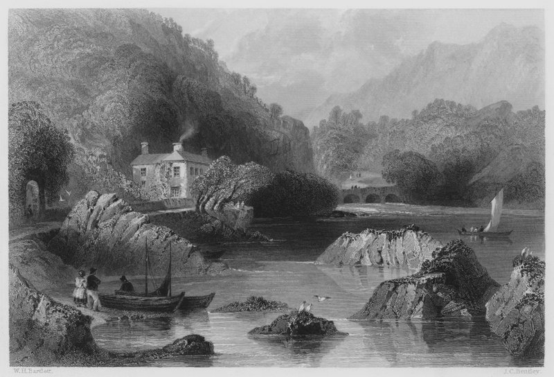 Glengariff Inn (gravure) door William Henry (after) Bartlett