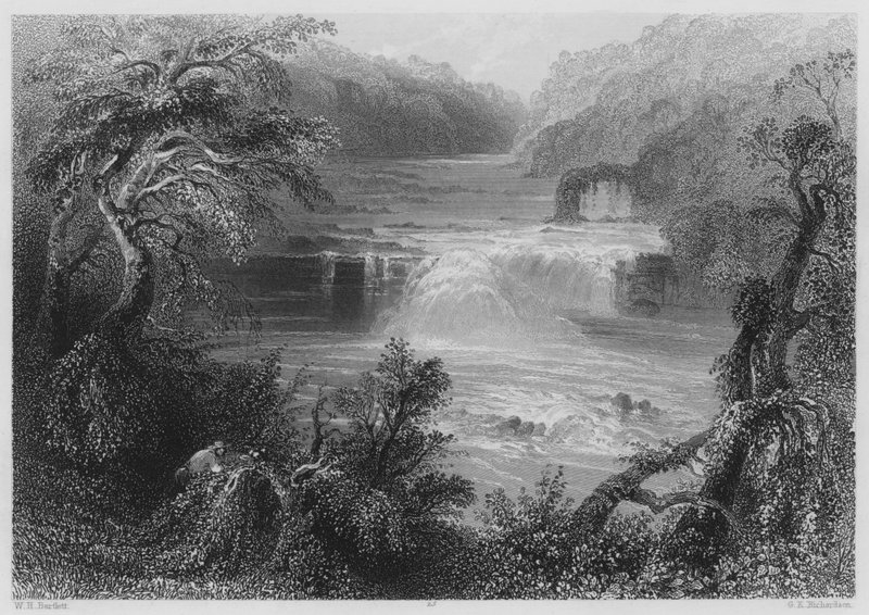 Zalmensprong bij Leixlip (gravure) door William Henry (after) Bartlett