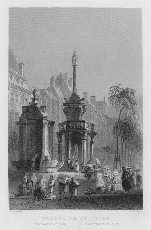 Fonteinen in Luik (gravure) door William Henry Bartlett