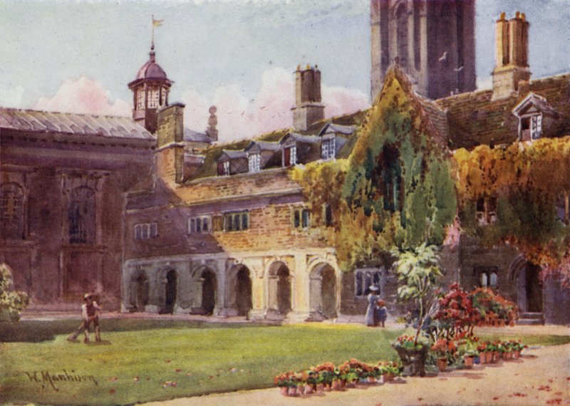 Een binnenplaats en kloosters in Pembroke College door William Matthison
