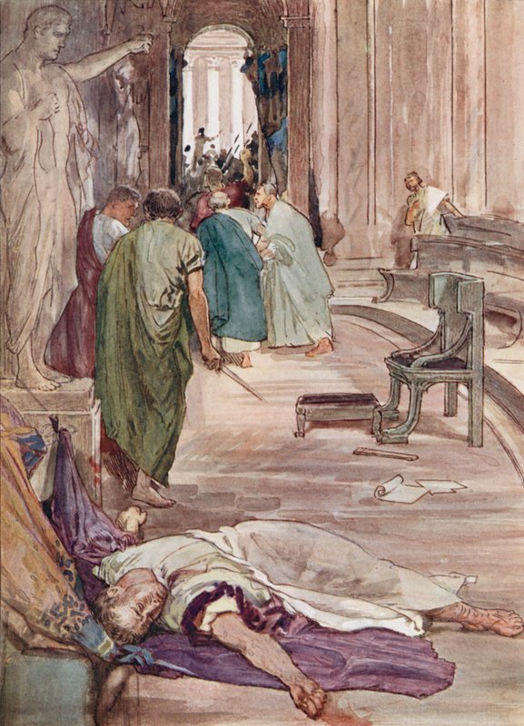 De moord op Caesar (kleur litho) door William Rainey