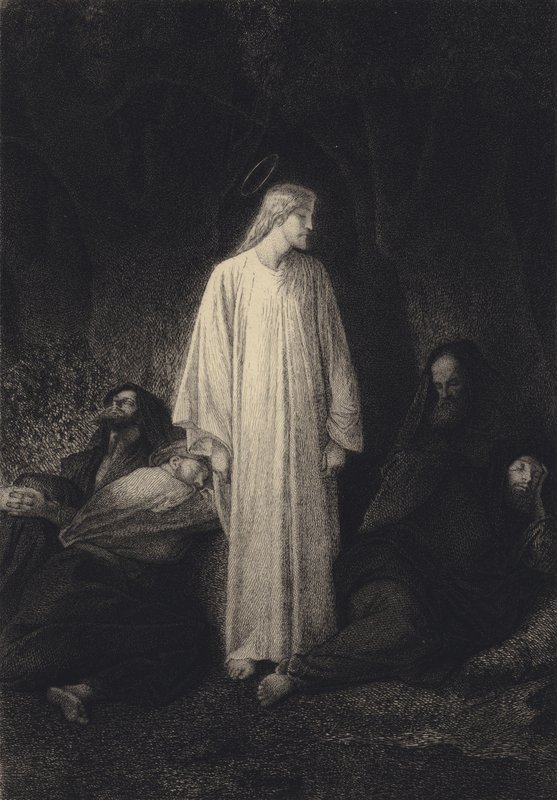 Jezus en de slapende discipelen door after Albert Robida