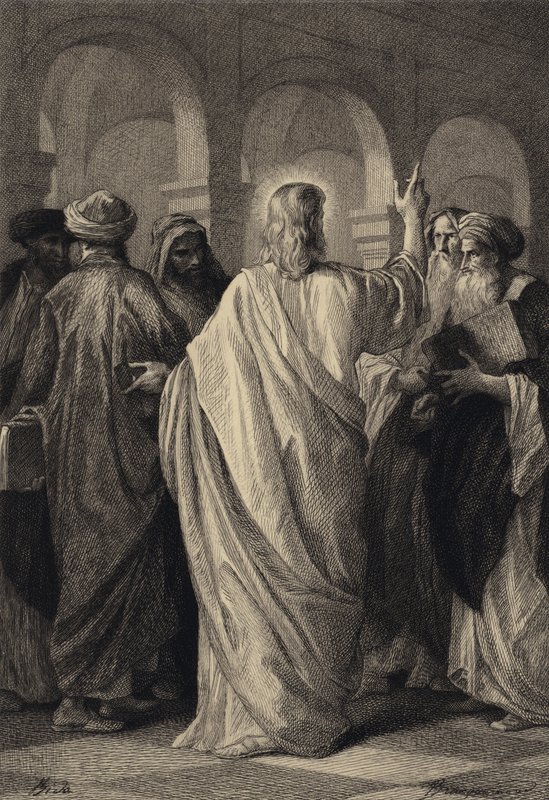Jezus spreekt met de doktoren door after Albert Robida