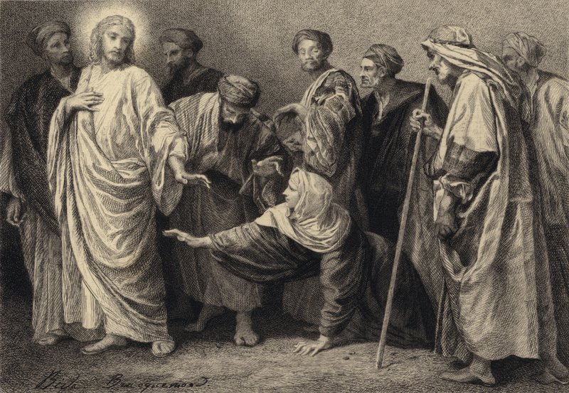 Jezus geneest een vrouw door after Albert Robida