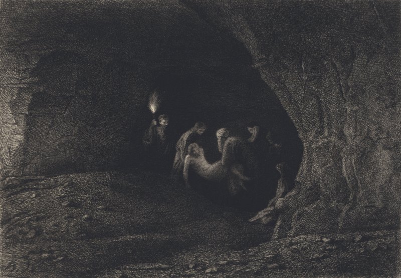 Jezus in het graf gelegd door after Albert Robida