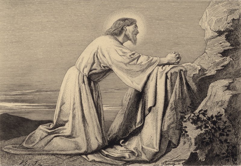 Jezus bidt door after Albert Robida
