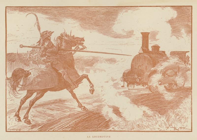 De locomotief door after Albert Robida