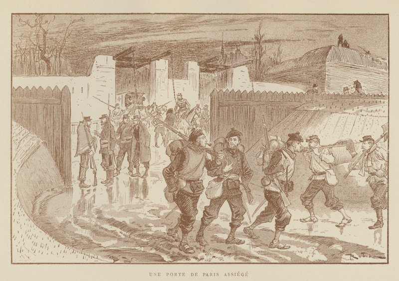 Een poort van belegerd Parijs door after Albert Robida