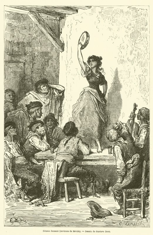 Gitana dansant, omgeving van Sevilla door Gustave after Dore