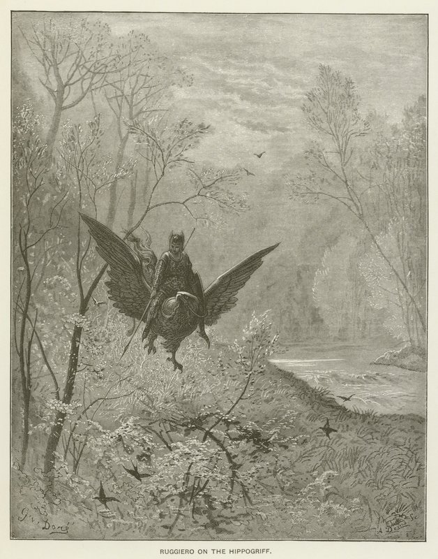 Ruggiero op de Hippogriff door Gustave after Dore